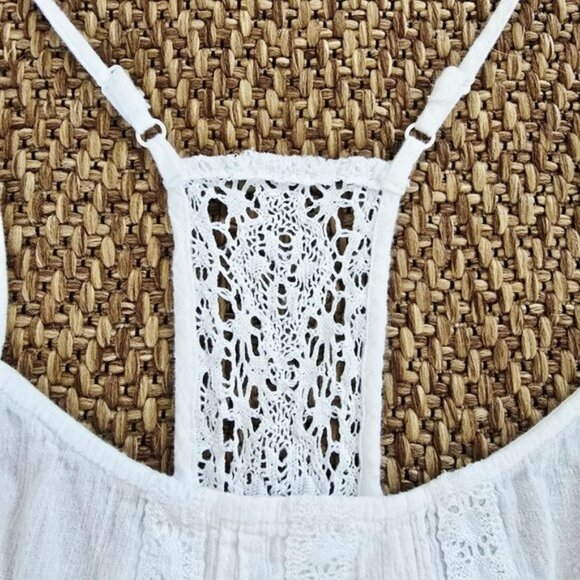Women's Bohemian White Lace Sleeveless Tank Top Size Large Babydoll Flowy Boho - Picture 3 of 15